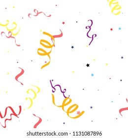 Colorful star ribbon confetti. Fallen glitter vector background. Colorful geometric stars and ribbons explosion for invitation card. Abstract anniversary, new year, celebration template. Fun design.