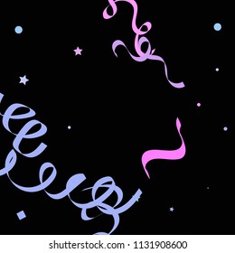 Colorful star ribbon confetti. Fallen glitter vector background. Colorful geometric stars and ribbons explosion for invitation card. Anniversary, birthday, celebration template. Fun abstract design.