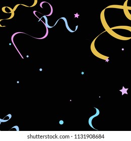 Colorful star ribbon confetti. Fallen glitter vector background. Colorful geometric stars and ribbons explosion for invitation card. Anniversary, birthday, celebration template. Fun abstract design.