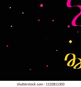 Colorful star ribbon confetti. Fallen glitter vector background. Colorful geometric stars and ribbons explosion for invitation card. New year, anniversary, party celebration template. Abstract design.