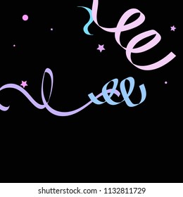 Colorful star ribbon confetti. Fallen glitter vector background. Colorful geometric stars and ribbons explosion for invitation card. Anniversary, birthday, celebration template. Fun abstract design.