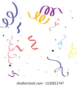 Colorful star ribbon confetti. Fallen glitter vector background. Colorful geometric stars and ribbons explosion for invitation card. Abstract anniversary, new year, celebration template. Fun design.