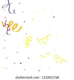 Colorful star ribbon confetti. Fallen glitter vector background. Colorful geometric stars and ribbons explosion for invitation card. Abstract anniversary, new year, celebration template. Fun design.