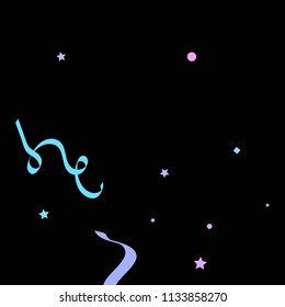 Colorful star ribbon confetti. Fallen glitter vector background. Colorful geometric stars and ribbons explosion for invitation card. Anniversary, birthday, celebration template. Fun abstract design.