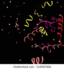 Colorful star ribbon confetti. Fallen vector background. Blue, yellow, purple geometric stars and ribbons explosion for invitation card. New year and christmas celebration template.