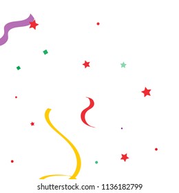 Colorful star ribbon confetti. Fallen glitter vector background. Colorful geometric stars and ribbons explosion for invitation card. New year, christmas, anniversary celebration template. Fun design.