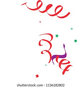 Colorful star ribbon confetti. Fallen glitter vector background. Colorful geometric stars and ribbons explosion for invitation card. New year, christmas, anniversary celebration template. Fun design.