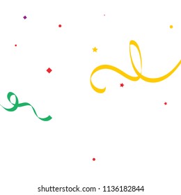 Colorful star ribbon confetti. Fallen glitter vector background. Colorful geometric stars and ribbons explosion for invitation card. New year, christmas, anniversary celebration template. Fun design.
