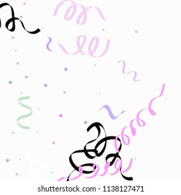 Colorful star ribbon confetti. Fallen glitter vector background. Holographic stars and ribbons explosion for invitation card. New year, christmas, anniversary celebration template. Fun design.