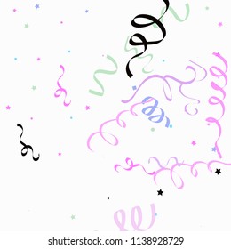 Colorful star ribbon confetti. Fallen glitter vector background. Holographic stars and ribbons explosion for invitation card. New year, christmas, anniversary celebration template. Fun design.