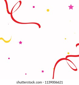 Colorful star ribbon confetti. Fallen glitter background. Geometric stars and ribbons explosion for invitation card. New year, christmas, anniversary celebration template. Abstract design vector.