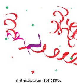 Colorful star ribbon confetti. Fallen glitter vector background. Colorful geometric stars and ribbons explosion for invitation card. New year, christmas, anniversary celebration template. Fun design.