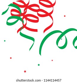 Colorful star ribbon confetti. Fallen glitter vector background. Colorful geometric stars and ribbons explosion for invitation card. New year, christmas, anniversary celebration template. Fun design.