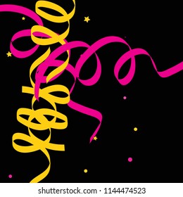 Colorful star ribbon confetti. Fallen glitter vector background. Colorful geometric stars and ribbons explosion for invitation card. New year, anniversary, party celebration template. Abstract design.