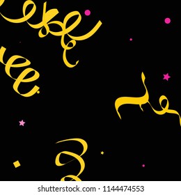 Colorful star ribbon confetti. Fallen glitter vector background. Colorful geometric stars and ribbons explosion for invitation card. New year, anniversary, party celebration template. Abstract design.