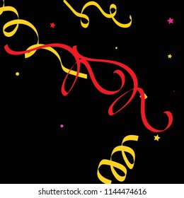 Colorful star ribbon confetti. Fallen glitter vector background. Colorful geometric stars and ribbons explosion for invitation card. New year, anniversary, party celebration template. Abstract design.