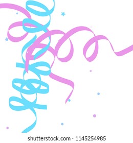 Colorful star ribbon confetti. Fallen glitter vector background. Holographic stars and ribbons explosion for invitation card. New year, christmas, anniversary celebration template. Fun design.