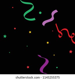 Colorful star ribbon confetti. Fallen vector background. Blue, yellow, purple geometric stars and ribbons explosion for invitation card. New year and christmas celebration template.