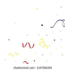 Colorful star ribbon confetti. Fallen glitter vector background. Colorful geometric stars and ribbons explosion for invitation card. Abstract anniversary, new year, celebration template. Fun design.
