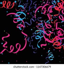 Colorful star ribbon confetti. Fallen glitter vector background. Colorful geometric stars and ribbons explosion for invitation card. New year and christmas celebration template. Fun design.