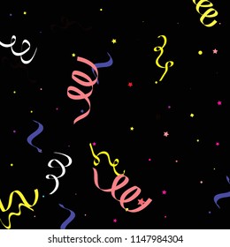Colorful star ribbon confetti. Fallen vector background. Blue, yellow, purple geometric stars and ribbons explosion for invitation card. New year and christmas celebration template.