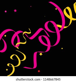 Colorful star ribbon confetti. Fallen glitter vector background. Colorful geometric stars and ribbons explosion for invitation card. New year, anniversary, party celebration template. Abstract design.
