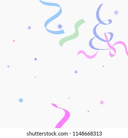 Colorful star ribbon confetti. Fallen glitter vector background. Holographic stars and ribbons explosion for invitation card. New year, christmas, anniversary celebration template. Fun design.