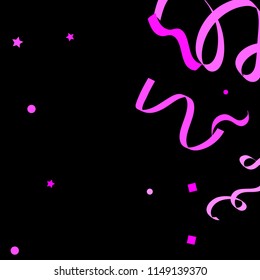 Colorful star ribbon confetti. Fallen glitter vector background. Colorful geometric stars and ribbons explosion for invitation card. New year, anniversary, party celebration template. Abstract design.