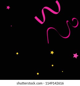 Colorful star ribbon confetti. Fallen glitter vector background. Colorful geometric stars and ribbons explosion for invitation card. New year, anniversary, party celebration template. Abstract design.