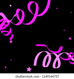 Colorful star ribbon confetti. Fallen glitter vector background. Colorful geometric stars and ribbons explosion for invitation card. New year, anniversary, party celebration template. Abstract design.