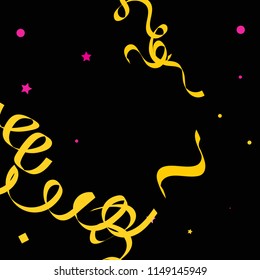 Colorful star ribbon confetti. Fallen glitter vector background. Colorful geometric stars and ribbons explosion for invitation card. New year, anniversary, party celebration template. Abstract design.