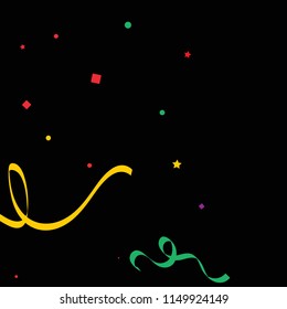 Colorful star ribbon confetti. Fallen vector background. Blue, yellow, purple geometric stars and ribbons explosion for invitation card. New year and christmas celebration template.