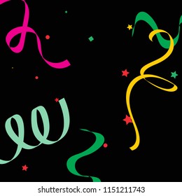 Colorful star ribbon confetti. Fallen vector background. Blue, yellow, purple geometric stars and ribbons explosion for invitation card. New year and christmas celebration template.