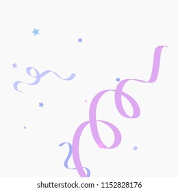 Colorful star ribbon confetti. Fallen glitter vector background. Holographic stars and ribbons explosion for invitation card. New year, christmas, anniversary celebration template. Fun design.