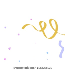 Colorful star ribbon confetti. Fallen glitter vector background. Holographic stars and ribbons explosion for invitation card. New year, christmas, anniversary celebration template. Fun design.
