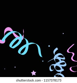 Colorful star ribbon confetti. Fallen glitter vector background. Colorful geometric stars and ribbons explosion for invitation card. Anniversary, birthday, celebration template. Fun abstract design.