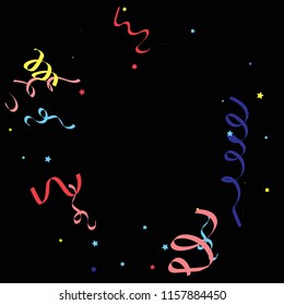 Colorful star ribbon confetti. Fallen glitter vector background. Colorful geometric stars and ribbons explosion for invitation card. New year and christmas celebration template. Fun design.
