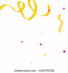 Colorful star ribbon confetti. Fallen glitter background. Geometric stars and ribbons explosion for invitation card. New year, christmas, anniversary celebration template. Abstract design vector.