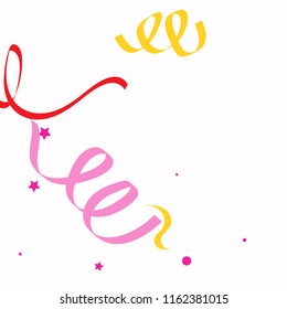 Colorful star ribbon confetti. Fallen glitter background. Geometric stars and ribbons explosion for invitation card. New year, christmas, anniversary celebration template. Abstract design vector.