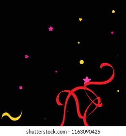 Colorful star ribbon confetti. Fallen glitter vector background. Colorful geometric stars and ribbons explosion for invitation card. New year, anniversary, party celebration template. Abstract design.