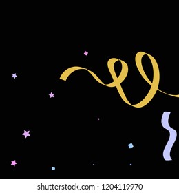 Colorful star ribbon confetti. Fallen glitter vector background. Colorful geometric stars and ribbons explosion for invitation card. Anniversary, birthday, celebration template. Fun abstract design.