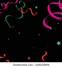 Colorful star ribbon confetti. Fallen vector background. Blue, yellow, purple geometric stars and ribbons explosion for invitation card. New year and christmas celebration template.