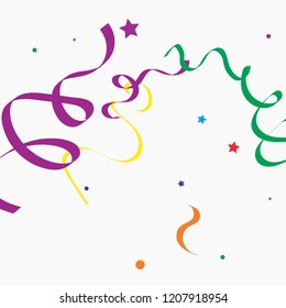 Colorful star ribbon confetti. Fallen glitter background. Geometric stars and ribbons explosion for invitation card. New year, christmas, anniversary celebration template. Abstract design vector.