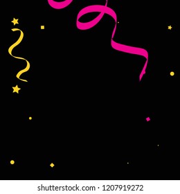 Colorful star ribbon confetti. Fallen glitter vector background. Colorful geometric stars and ribbons explosion for invitation card. New year, anniversary, party celebration template. Abstract design.