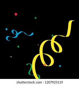 Colorful star ribbon confetti. Fallen glitter vector background. Colorful geometric stars and ribbons explosion for invitation card. New year, anniversary, party celebration template. Abstract design.