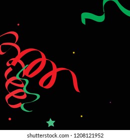 Colorful star ribbon confetti. Fallen vector background. Blue, yellow, purple geometric stars and ribbons explosion for invitation card. New year and christmas celebration template.