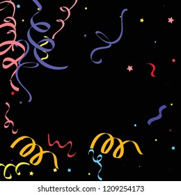 Colorful star ribbon confetti. Fallen glitter vector background. Colorful geometric stars and ribbons explosion for invitation card. New year and christmas celebration template. Fun design.