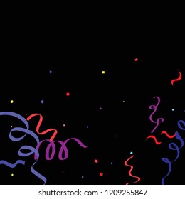Colorful star ribbon confetti. Fallen glitter vector background. Colorful geometric stars and ribbons explosion for invitation card. New year and christmas celebration template. Fun design.