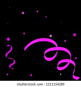 Colorful star ribbon confetti. Fallen glitter vector background. Colorful geometric stars and ribbons explosion for invitation card. New year, anniversary, party celebration template. Abstract design.