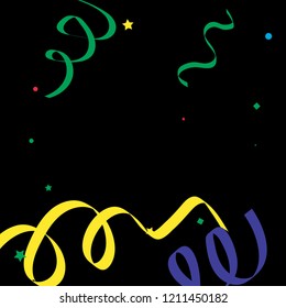 Colorful star ribbon confetti. Fallen glitter vector background. Colorful geometric stars and ribbons explosion for invitation card. New year, anniversary, party celebration template. Abstract design.